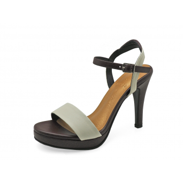 Women Sandals High Heel HSC-85 Cream sheep leather-Brown Nappa